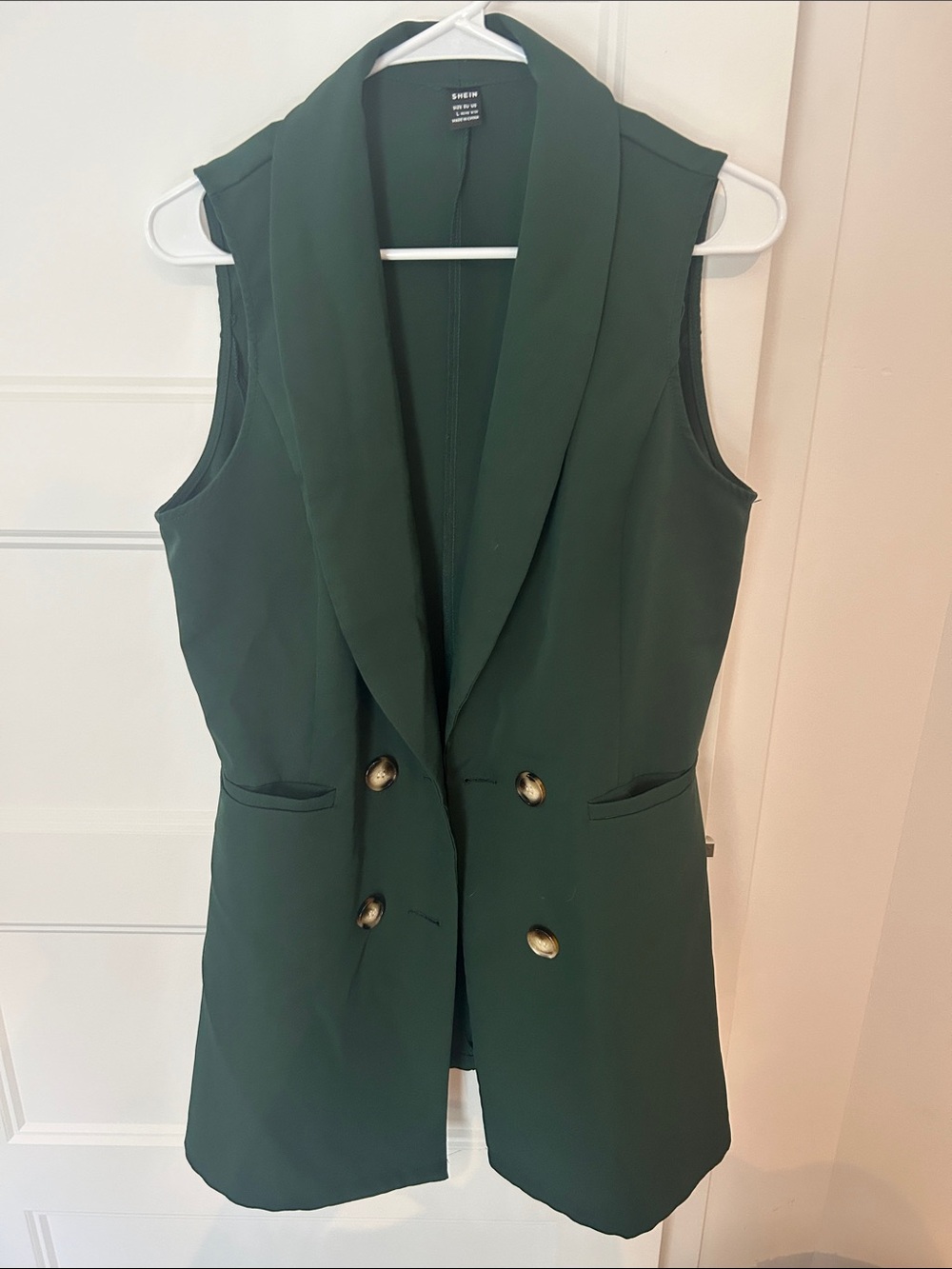 SHEIN Double-Breasted Shawl Collar Vest in Dark Green